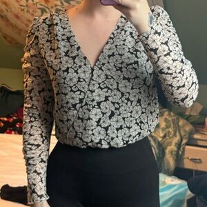 Dynamite Black and White Floral Blouse